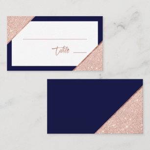 Rose gold glitter typography navy blue wedding place card