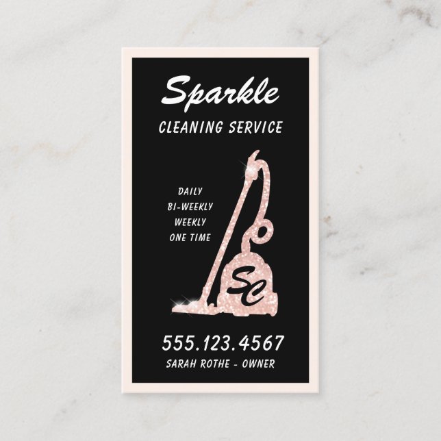 Rose Gold Glitter Vacuum Cleaner, Cleaning Service Calling Card (Front)