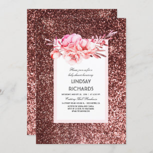 Rose Gold Glitter Vintage Floral baby Shower Invitation