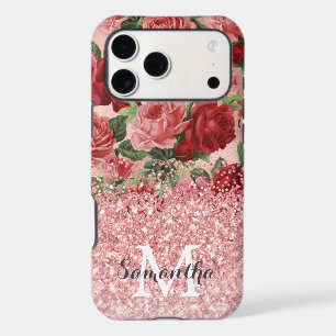 Rose Gold Glitter Vintage Pink Red Rose Floral