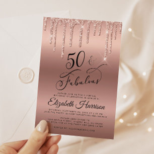 Rose Gold Glitter Virtual 50th Birthday Party Invitation
