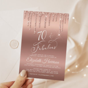 Rose Gold Glitter Virtual 70th Birthday Party Invitation