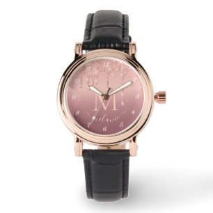 Rose Gold Glitter Watch Custom Name and Letter