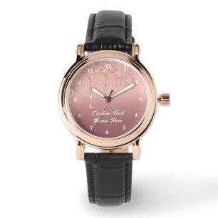 Rose Gold Glitter Watch with Custom Text Name