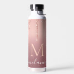 Rose Gold Glitter Water Bottle Custom Letter Name<br><div class="desc">Personalised Water Bottles with Monogram Name Text Rose Gold Blush Glitter Sparkly Gift - Your Birthday - Anniversary or Wedding Gift / Suppliest - Add Your Letter / Name - Text or Remove - Make Your Special Water Bottle or Thermal Tumblers Gifts - Resize and move or remove and add...</div>