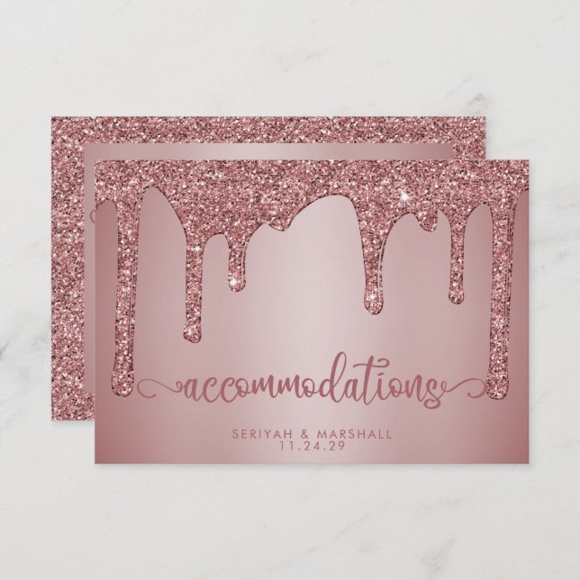 Rose Gold Glitter Wedding Accommodations Enclosure Card (Front/Back)