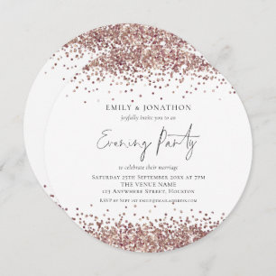 Rose Gold Glitter Wedding Evening Party Round Invitation