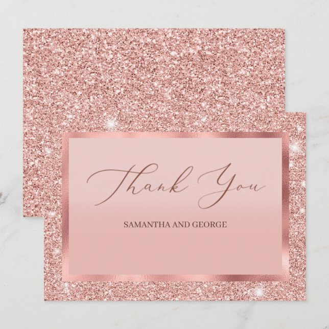 Rose Gold Glitter Wedding Flat Thank You Card (Front/Back)