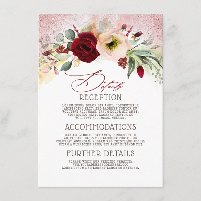 Rose Gold Glitter Wedding Information Guest Enclosure Card (Front)