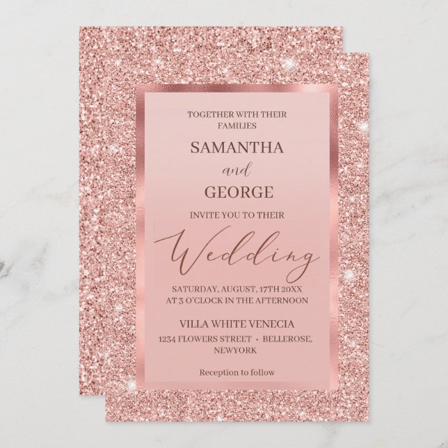 Rose Gold Glitter Wedding  Invitation (Front/Back)