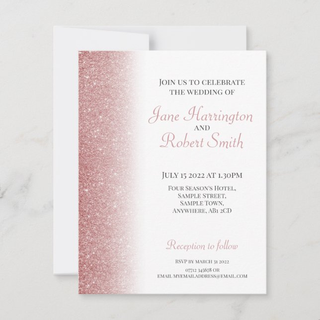 Rose Gold Glitter Wedding Invitation (Front)