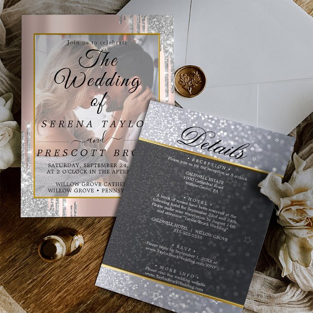 Rose Gold Glitter Wedding Invitation (Creator Uploaded)