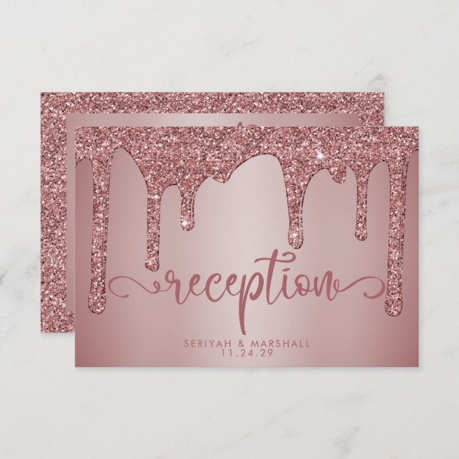 Rose Gold Glitter Wedding Reception Details Enclosure Card (Front/Back)