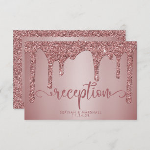 Rose Gold Glitter Wedding Reception Details Enclosure Card