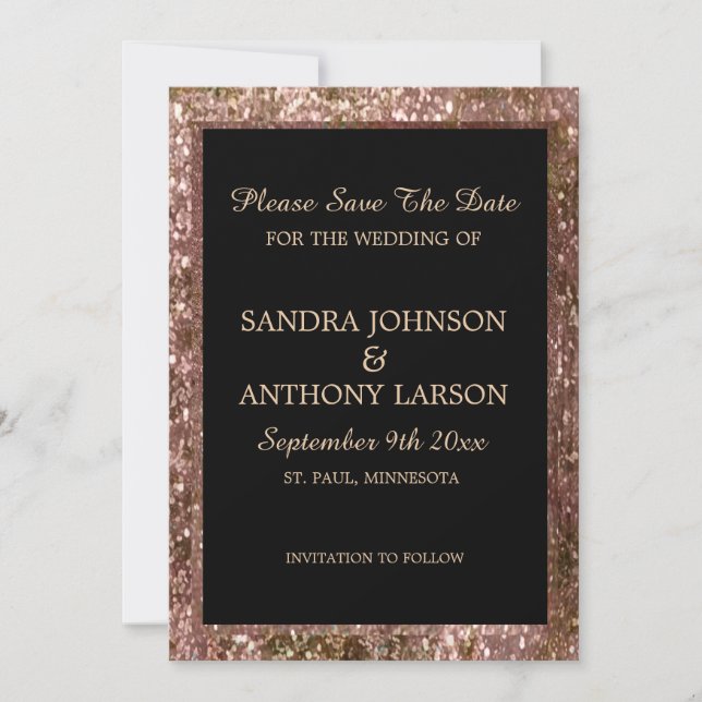 Rose Gold Glitter Wedding Save The Date (Front)