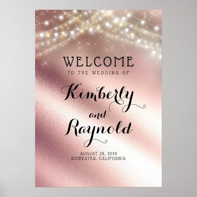 Rose Gold Glitter Wedding Welcome Sign (Front)