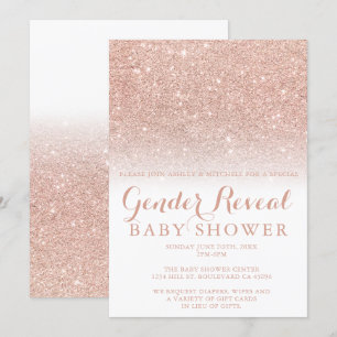 Rose gold glitter white gender reveal baby invitation