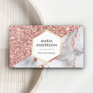 Rose Gold Glitter White Marble Makeup Artist Business Card