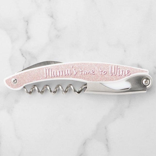 Rose Gold Glitter Wine Funny Pun Mom Quote Corkscrew (Back)