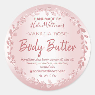 Rose Gold Glitter Wreath Body Butter Labels