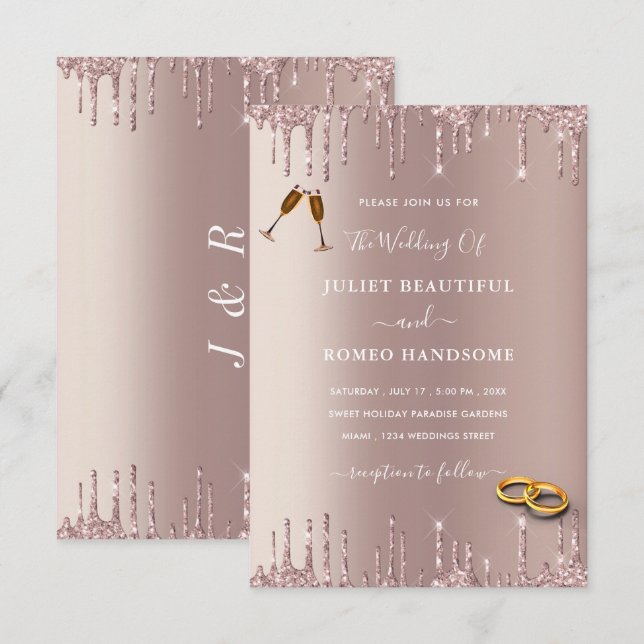 Rose Gold Glitter Your Design Wedding Invitation (Front/Back)