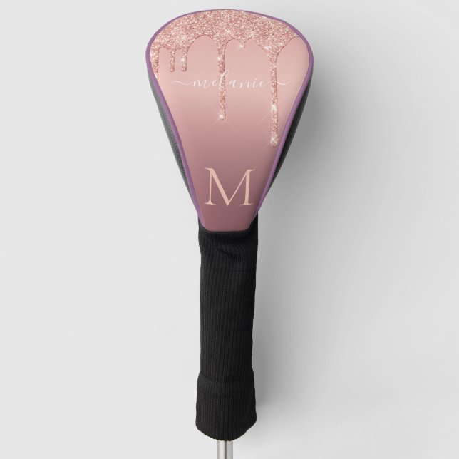 Rose Gold Glitter Your Letter Name Golf Head Cover (Front)