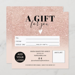 Rose gold glitterpink gift certificate logo