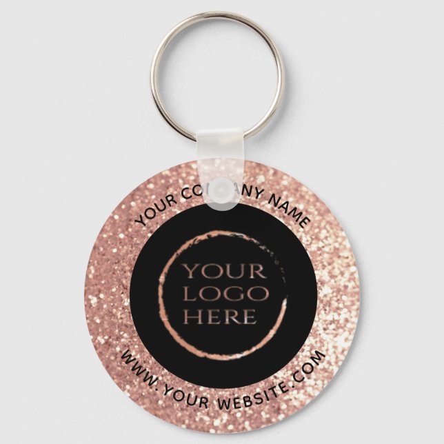 Rose gold Glittery custom company logo keychain (Front)