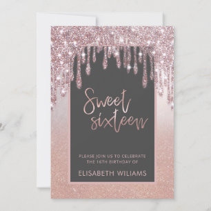 Rose gold glittery drips ombre butterfly invitati invitation