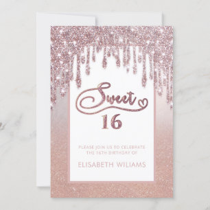 Rose gold glittery drips ombre butterfly invitati invitation