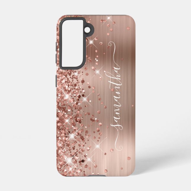 Rose Gold Glittery Foil Girly Signature Samsung Galaxy S21 Case (Back)