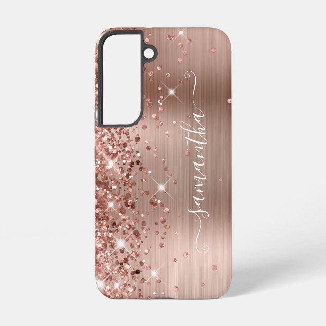 Rose Gold Glittery Foil Girly Signature Samsung Galaxy S22 Case (Back)
