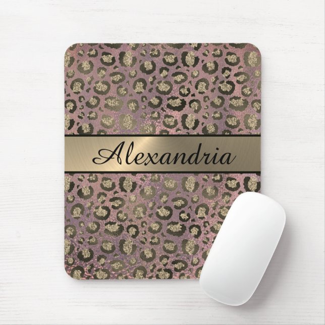 Rose Gold Glittery Leopard   Personalized Mouse Pad (With Mouse)