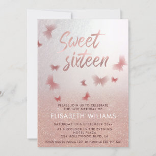 Rose gold glittery ombre charming butterfly  invit invitation