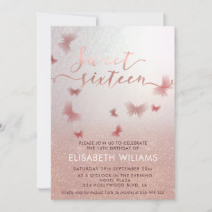 Rose gold glittery ombre charming butterfly  invit invitation