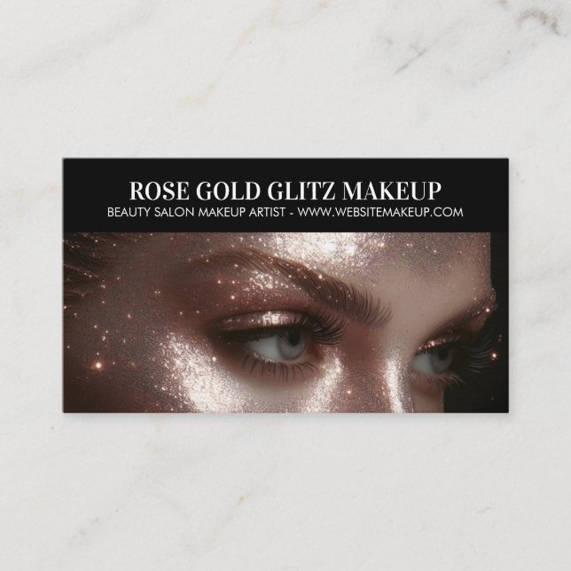 Rose Gold Glitz Makeup Artist Photo Elegant Luxury Business Card (Front)
