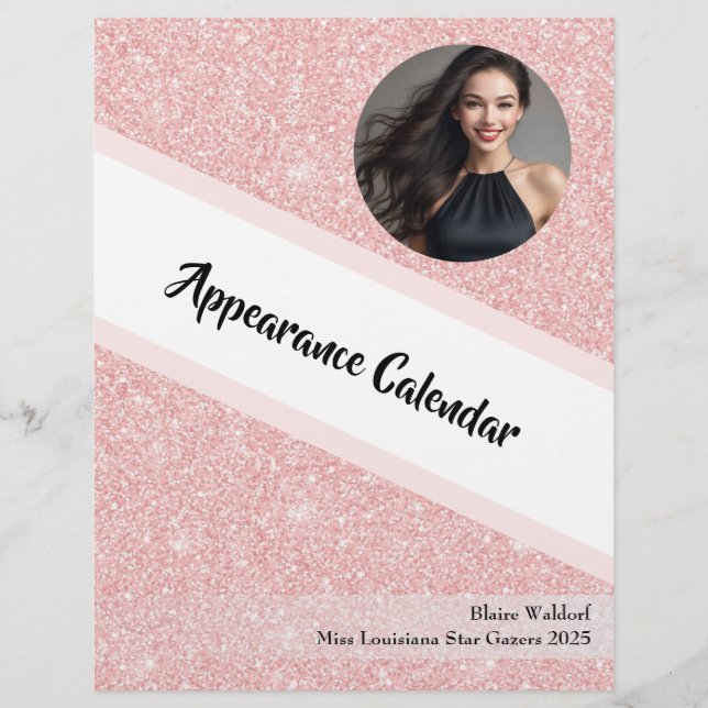 Rose Gold Glitz | Pageant Binder Calendar Page (Front)