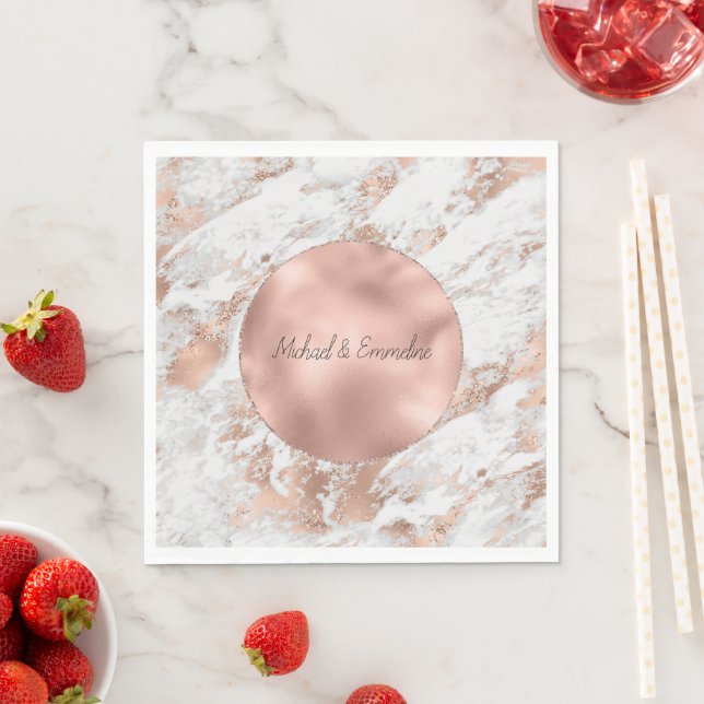 Rose Gold Glitz White Marble  Napkin (Insitu)