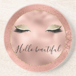 Rose Gold Glitzy Black Eyelashes Coaster