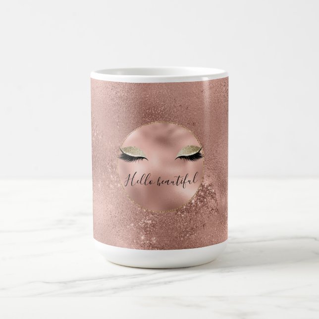 Rose Gold Glitzy Black Eyelashes Coffee Mug (Center)