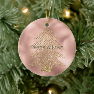 Rose Gold Glitzy Glitter Christmas Tree  Ceramic Ornament
