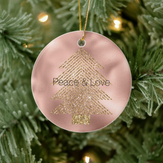 Rose Gold Glitzy Glitter Christmas Tree  Ceramic Ornament (Tree)