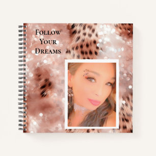 Rose Gold Glitzy Pink Leopard Your Photo  Notebook