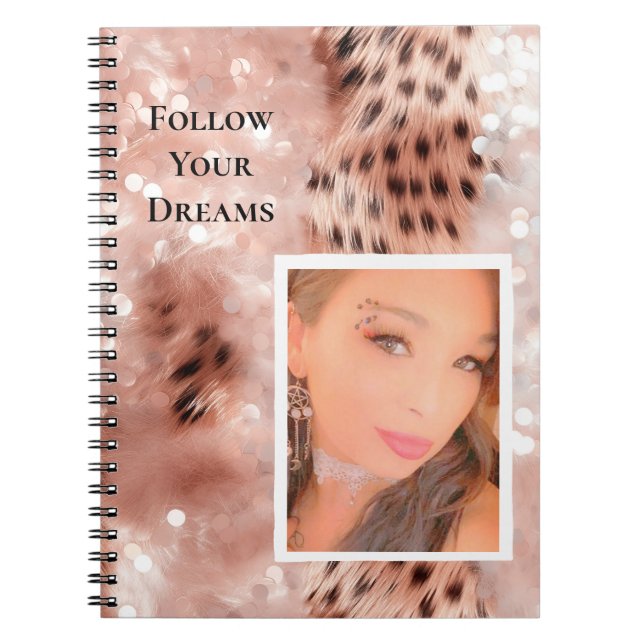 Rose Gold Glitzy Pink Leopard Your Photo  Notebook (Front)