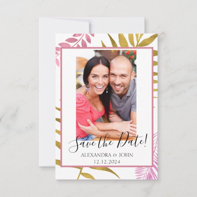 Rose Gold & Gold Foil Tropical Save the Date (Front)