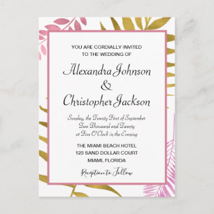 Rose Gold & Gold Foil Tropical Wedding Invitation