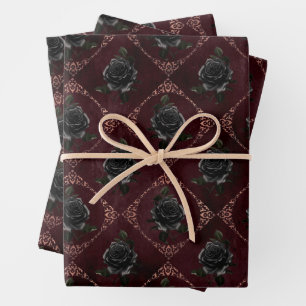 Rose Gold Gothic Halloween Wrapping Paper Sheet