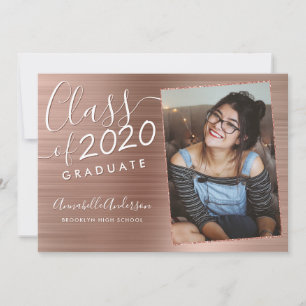 Rose Gold Graduate Metal Glitter Photo Graduation Announcement
