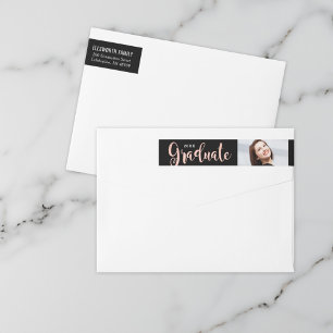 Rose Gold Graduate Photo Return Address Wrap Around Label