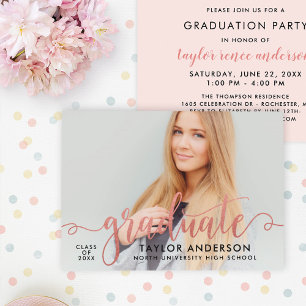 Rose Gold Graduate Script Photo Graduation Party Invitation